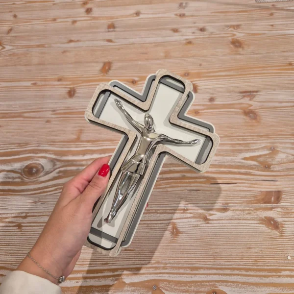 Crocifisso Elite Bianco e Grigio con Cristo Argentato