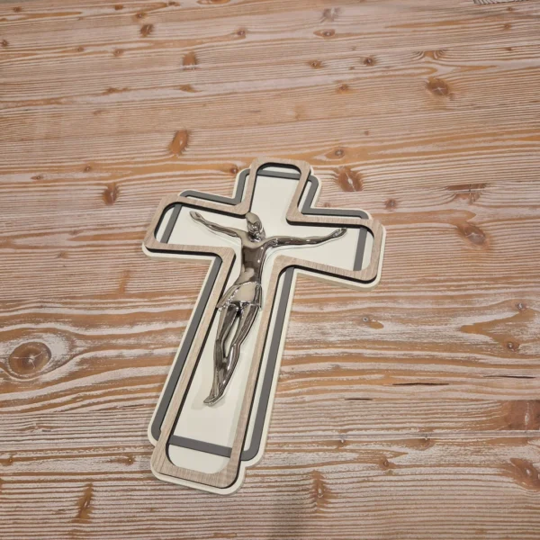 Crocifisso Elite Bianco e Grigio con Cristo Argentato