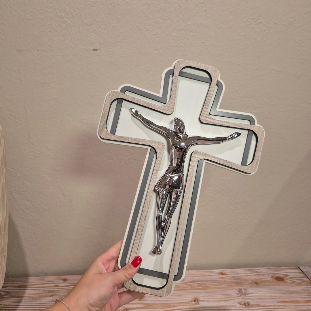 Crocifisso Elite Bianco e Grigio con Cristo Argentato - immagine 2
